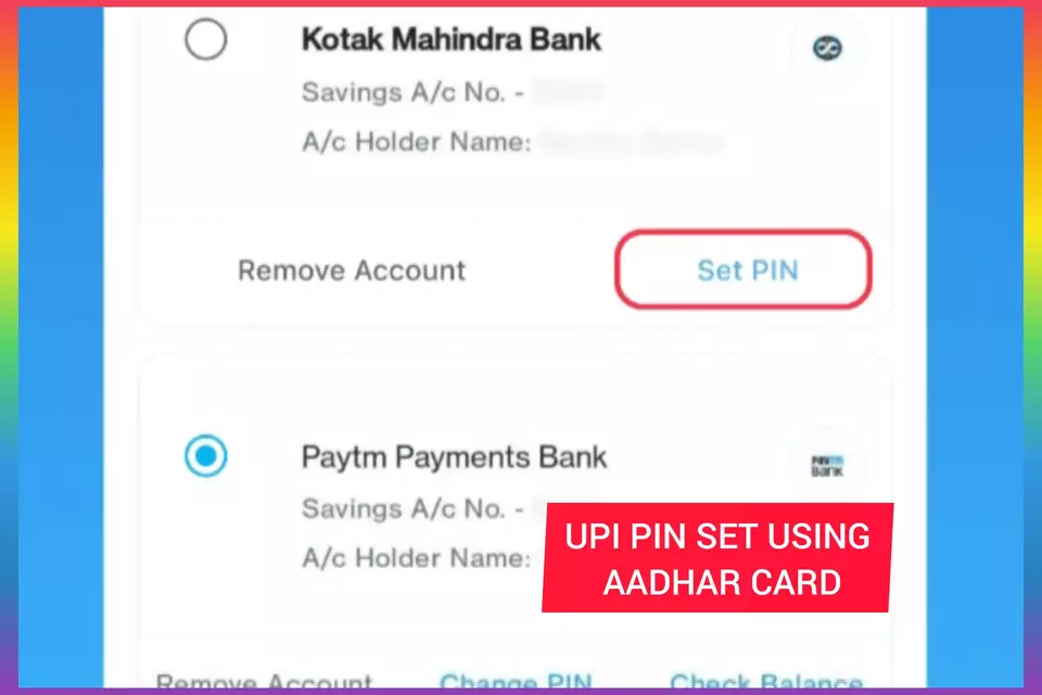 UPI PIN SET USING ADDHAR CARD